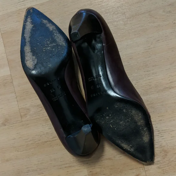 Celine burgundy-brown leather classic pumps/shoes, 2 1/2" heal,size 38 - Picture 6 of 11